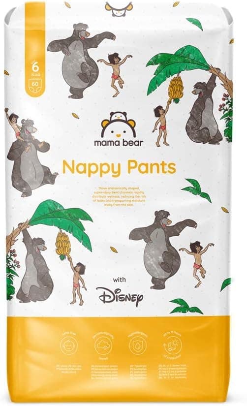 Amazon Brand - Mama Bear Disney Nappy Pants, Size 6 (15+ kg), 60 Count, White