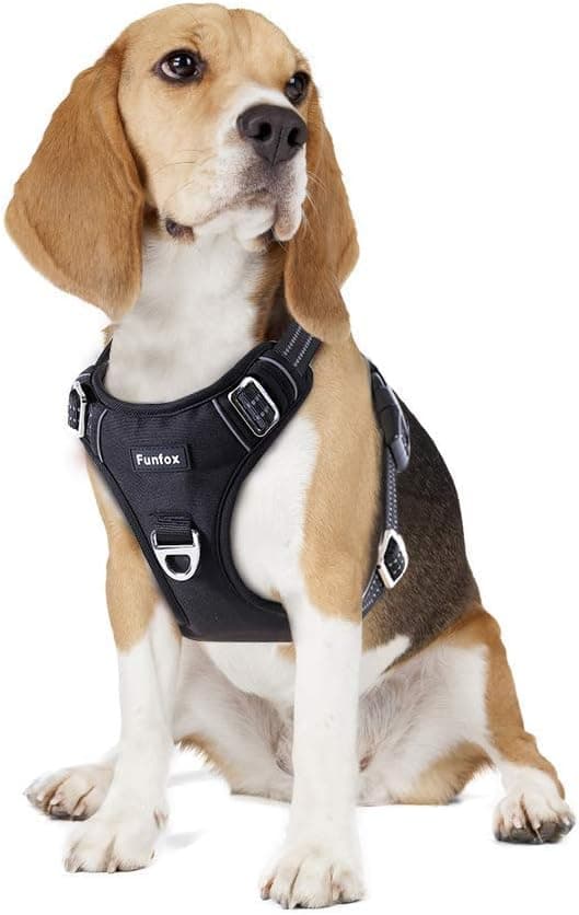 Funfox Dog Harness Medium No Pull Pet Harness, Adjustable Dog Vest Harness for Easy Walking with Reflective Strips, Front Clip Easy Control Large Breed Dog Stop Pulling Black