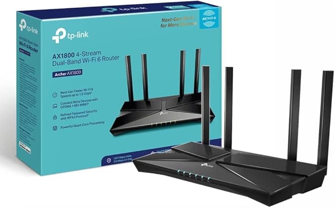 TP-Link Next-Gen Wi-Fi 6 AX1800 Mbps Gigabit Dual Band Wireless Router, OneMesh Supported, Dual-Core CPU, Ideal for Gaming Xbox/PS4/Steam and 4K, WPA3 Security (Archer AX1800), packaging may vary