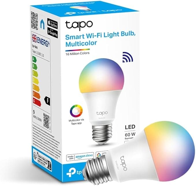 Tapo Smart Bulb, E27 Multicolor Smart Light Bulb, 8.3W, Works with Amazon Alexa(Echo and Echo Dot) and Google Home, Colour-Changeable Alexa Light Bulbs, (Tapo L530E)[Energy Class F],Packaging may vary