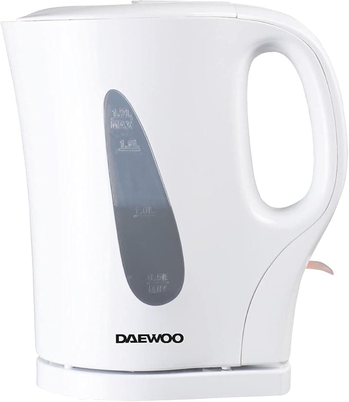 Daewoo Essentials, Plastic Kettle, White, 1.7 Litre Capacity, Fill 7 Cups, Family Size, Visible Water Window For Easy Monitoring, Led Light Indicator, Lightweight, Clean Simple Design