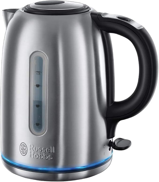 Russell Hobbs Brushed Stainless Steel Electric 1.7L Cordless Kettle (Quiet & Fast Boil 3KW, Removable washable anti-scale filter, Push button lid, Perfect pour spout) 20460