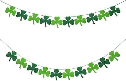 St Patricks Day Decorations,2Pcs Clover Banner for St. Patrick's Day Decor, Irish Felt Shamrock Garland Banner Bunting for St Patrick's Day Decoration Irish Party Supplies