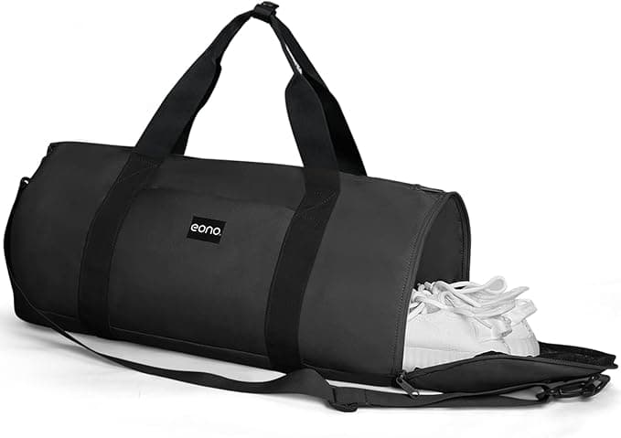 Eono 30L Sports Duffle Bag with Shoes Compartment, Lightweight Sports Gym Duffle Bag with Multi-Pockets for Sports, Fitness, Camping, Weekend and Swimming (Black)