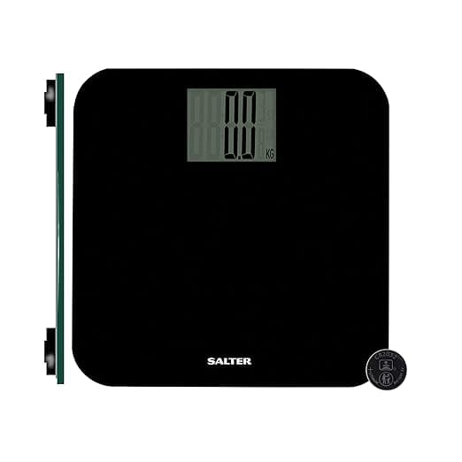 Salter 9049 BK3R Max Digital Bathroom Scale – Weighing Scales For Body Weight, Supersize LCD Display, 250kg / 39st 6 lb, Includes Carpet Feet & Battery, Step On Instant Weight Readings, Compact Design