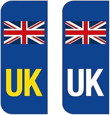 Rubigo UK Stickers for Car UK Number Plate Stickers 2 Pack Self Adhesive Vinyl Stickers for Europe - Weatherproof - Union Jack Replaces GB EU Flag Brexit