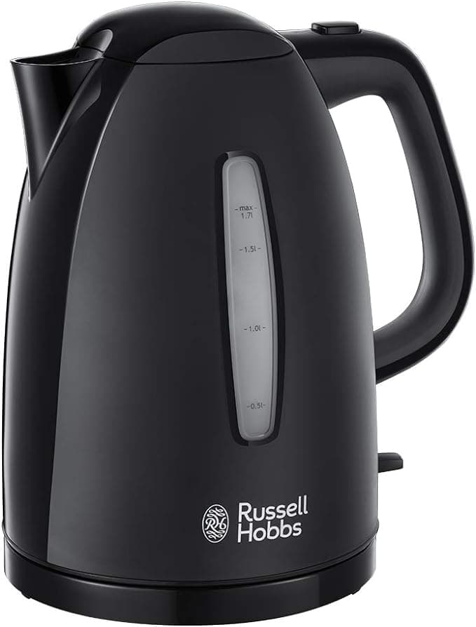 Russell Hobbs Textures Electric 1.7L Cordless Kettle (Fast Boil 3KW, Black premium plastic, matt & high gloss finish, Removable washable anti-scale filter, Push to open lid, Perfect pour spout) 21271