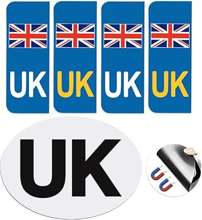 VICKMALL UK Stickers for Car 1 Pack Magnetic UK Car Stickers for Europe 4 Pack UK Number Plate Stickers Self-adhesive No Scratching Weather Resistant Replace GB Stickers for Car, Driving in Europe