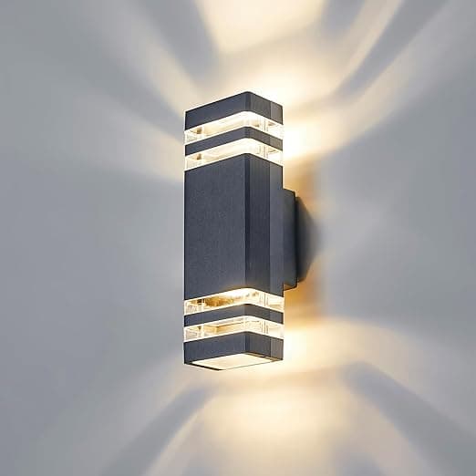 CELAVY Outdoor Wall Lights Mains Powered Outside Up Down Lights, IP65 Waterproof LED Porch Front Door Light, Square GU10 External Modern Lighting Exterior Electric Sconce Lamp for House, Grey