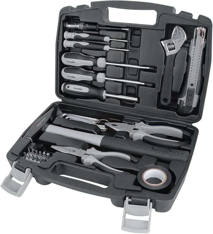 Amazon Basics Household Tool Set, 32 Pieces, Black/Grey