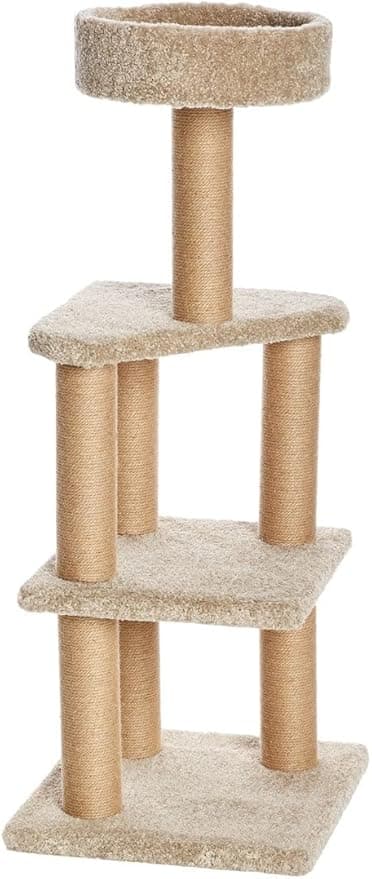 Amazon Basics Cat Tree Tower with Scratching Posts for Home Indoor Use, Large, Beige , 45L cm x 45W cm x 116.6H cm