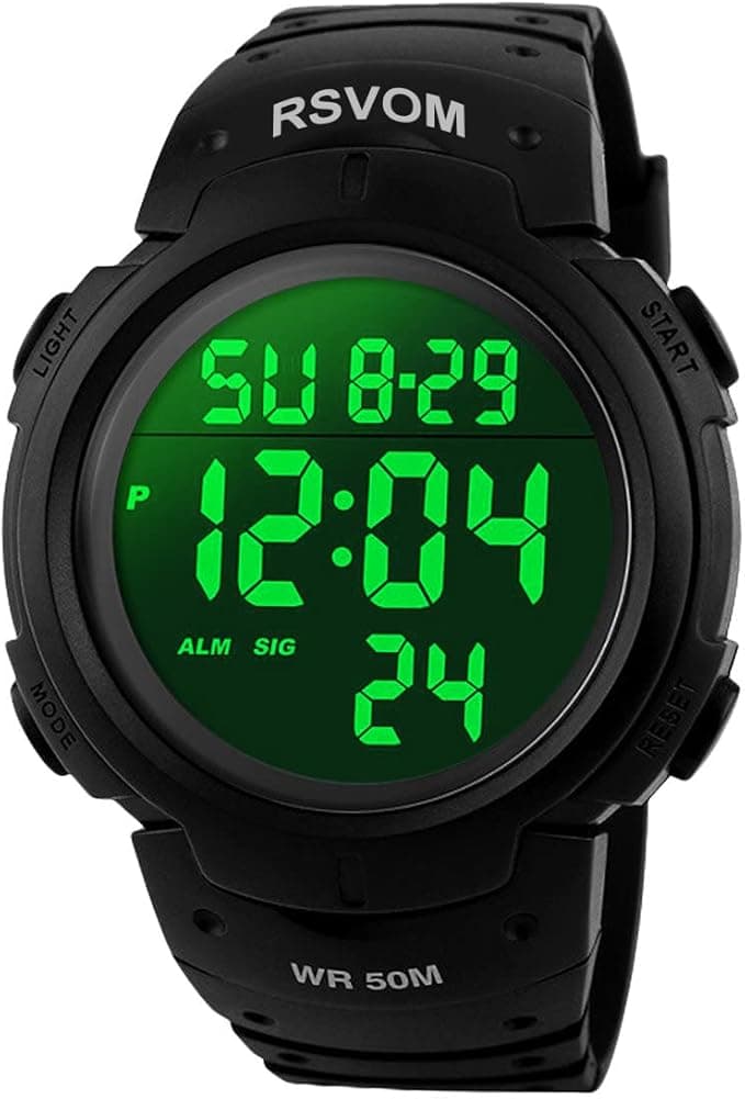 Mens Digital Watches, 5 ATM Waterproof Sport Watch with Alarm/Stopwatch Black Big Face Running Military Wrist Watch with LED Backlight for Men by RSVOM