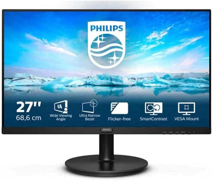 PHILIPS 271V8LA - 27 Inch FHD Monitor, 75Hz, 4ms, IPS, Speakers, AdaptiveSync, Flickerfree (1920 x 1080, 250 cd/m², HDMI/VGA)