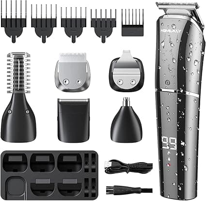 Beard Trimmer, 6 in 1 Men Hair Clipper HOMEASY Electric Hair Trimmer Razor Rechargeable Professional Mens Grooming Kit Hair Cutting Machine with LED Display Hair Shaver for Men Kids Barbers