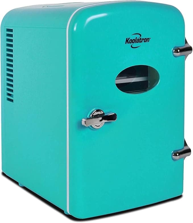 Koolatron Retro Mini Fridge For Bedrooms 4L Small Fridge 6 Can Table Top Fridge Quiet Mini Fridges For Skincare Food Drinks Kids Home Car & Travel 12v Portable Cooler Warmer Refrigerator, Aqua