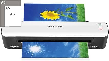 Fellowes Sola A4 Laminator Machine for Home Use - Fast 4 Minute Warm Up Time with Auto Shut Off Feature - 80-125 Micron - Amazon Exclusive, White/Black