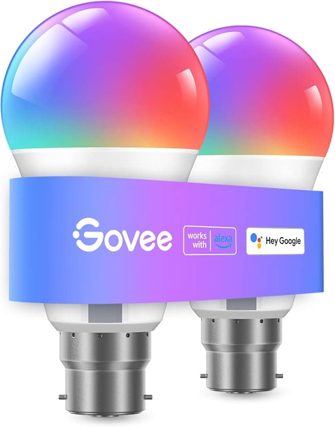 Govee RGBWW Smart Bulbs, WiFi LED Light Bulb with Music Sync B22, 54 Dynamic Scenes, 800LM, 60W Equivalent, DIY 16 Million Color Changes Light Bulbs Work with Alexa and Google Assistant, 2 Packs