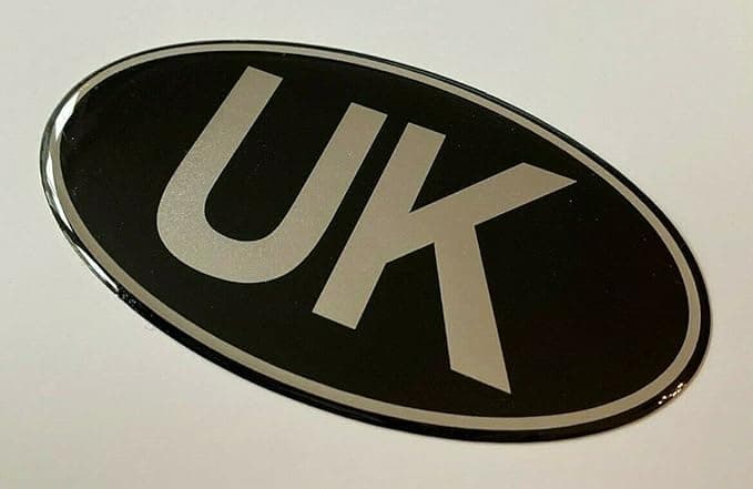 100mm UK Car Oval Gel Domed Sticker Sticker/Decal - Retro - CHROME on BLACK