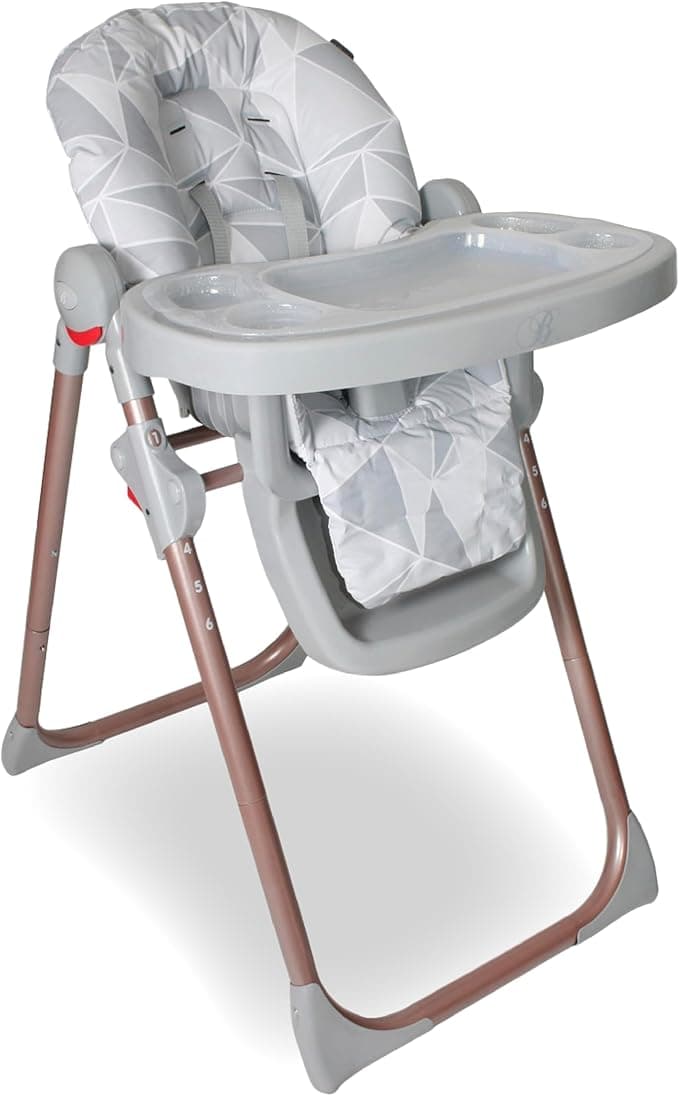 My Babiie MBHC8 Premium Highchair – Adjustable, 3 Recline Positions, 6 Height Settings, Removable Tray, Padded Seat, Foldable, from 6 Months to 3 Years (15kg) – Billie Faiers Rose Gold Grey