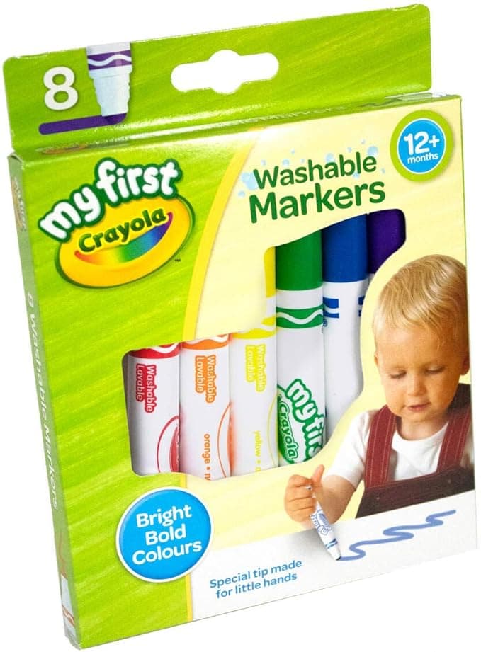 CRAYOLA MyFirst Washable Markers - Assorted Colours (Pack of 8) | Easy-Grip Markers Ideal for Toddlers Hands | Ideal for Kids Aged 12+ Months