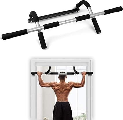 ZENO Pull Up Bar | Pull Up Bar for Doorway | Chin Up Bar with Padded Handles | Door Mounted Bar for Pull Ups | No Drilling Required | Black & Grey