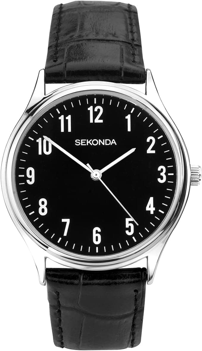 Sekonda Mens 40mm Evans Classic Three Hand Analogue Quartz Watch Alloy Case with Black Leather Strap