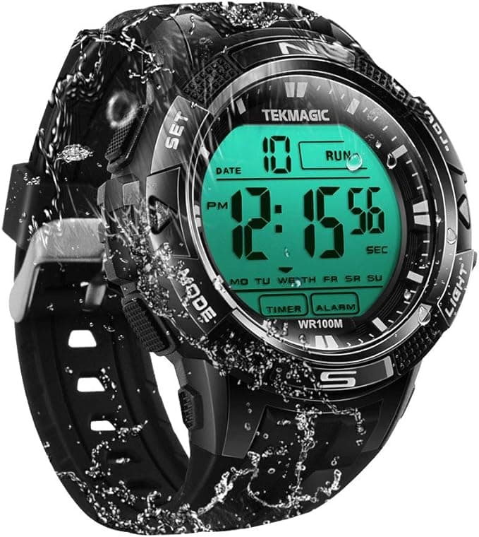 BANGLIN 100m Digital Submersible Waterproof Swimming Wristwatch with Alarm and Stopwatch Functions, Support Dual Time Zone Display, Timer Count Down, 12/24 Hour Format,Black