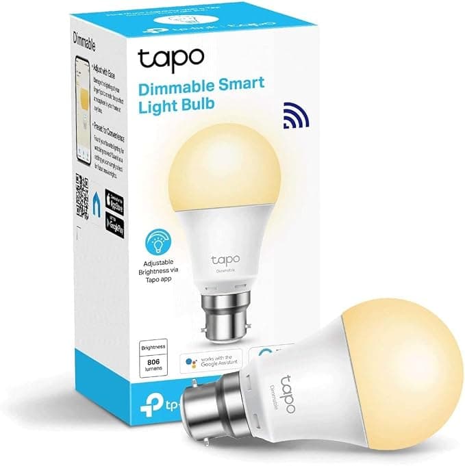 Tapo WiFi Smart Bulb, B22 Smart Light Bulb, 8.7W, Energy saving, Works with Amazon Alexa and Google Home, Dimmable Soft Warm White Alexa Light Bulbs, (Tapo L510B) [Energy Class F],Packaging may vary