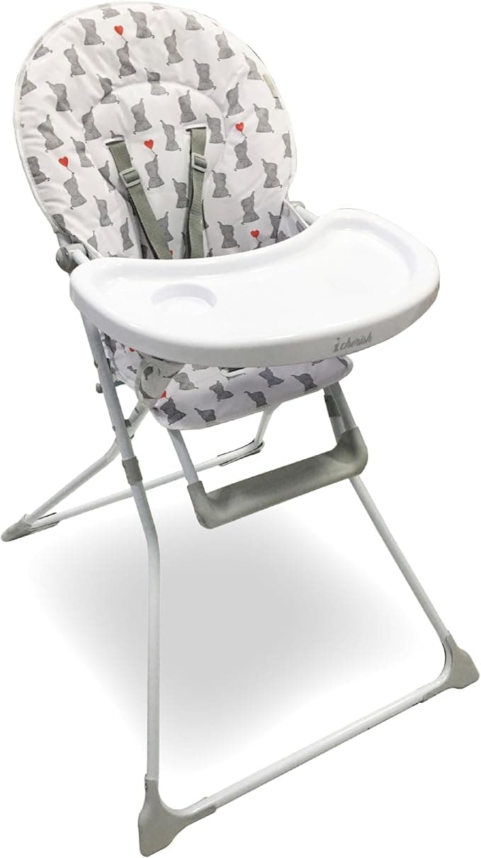 My Babiie MBHC1 Compact Highchair – Ultra Lightweight (5kg), Foldable, Easy Clean, Padded Seat, Footrest, Tray Cup Holder, for Toddler, from 6 Months to 3 Years (15kg) – Elephants