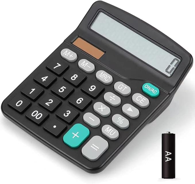 Bimormat Desktop Calculators Solar & Battery Power 12 Digit Large LCD Display with Included AA Battery Power for Business Office School Home(classic black)