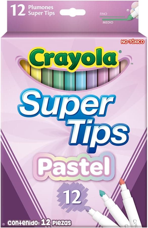 CRAYOLA Pastel SuperTips Washable Markers - Assorted Colours (Pack of 12), Premium Felt Tip Pens That Can Easily Wash Off Skin & Clothing, Ideal for Kids Aged 3+