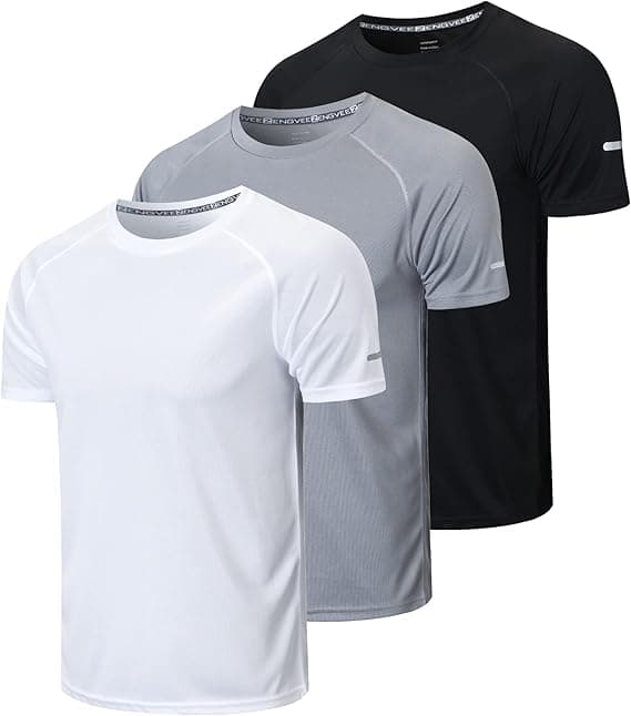 HUAKANG 3 Pack T Shirts Men Breathable Sport Shirts Men Cool Dry Running Tops Short Sleeve Gym Tops Athletic for Men