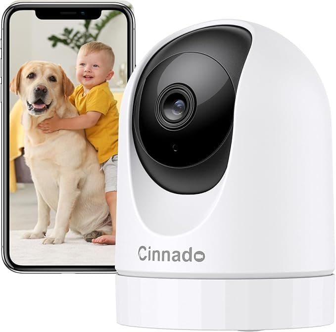 Cinnado WiFi Security Camera Indoor - 2K Pet Dog Cameras House Security with APP for Baby Monitor Home CCTV Wireless 360°, Motion Tracking, Smart Siren, IR Night Vision, Work with Alexa, D1