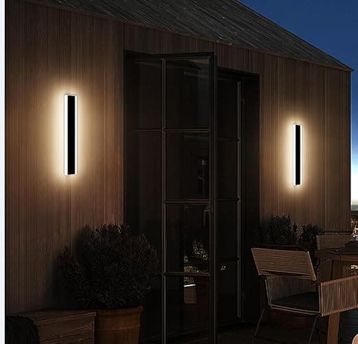 Mikeru 30CM Outdoor Acrylic Wall Light, 2-Pack 12W Black LED Wall Lights Warm White 3000K Outdoor Lights Mains Powered Wall Mounted Contemporary Wall Lights for Basement, Garage Lighting