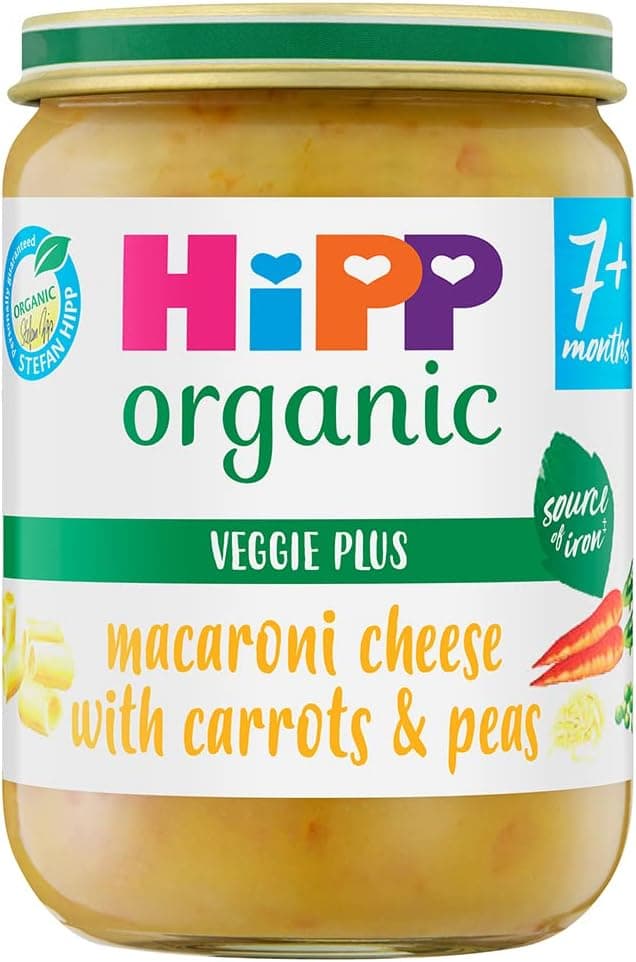 HiPP Organic Macaroni Cheese with Carrots & Peas Baby Food Jar 7+ Months (6 X 190g)