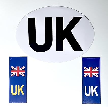 Fox·Bunny UK Car Stickers for Europe, UK Stickers for Car Number Plate （1PC UK Oval + 2PCS Union Jack Number Plate Stickers, Vinyl UK Stickers for Car with Regulation Size