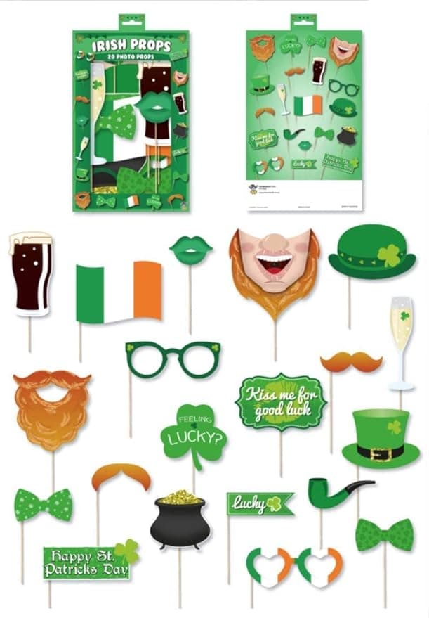 Henbrandt 20 Pieces St Patrick’s Day Irish Party Photo Booth Props Accessories St Patricks Day Decorations Party Shamrock Decorations Ireland Irish Decoration