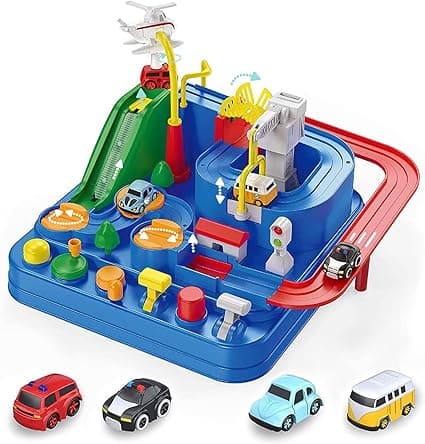 TODARRUN Cars Race Track Toys for Kids 3 4 5 6 7 8 Year Old Boys Girls Gifts,Car Adventure City Rescue Preschool Educational Toys, Vehicle Puzzle Car Track Playsets