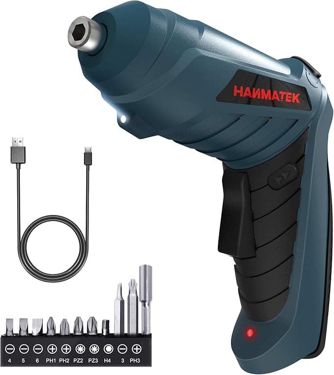 HANMATEK Electric Screwdriver Cordless Screwdriver Tool Rotated 90 Degrees with Rechargeable Battery & LED Light for Home DIY