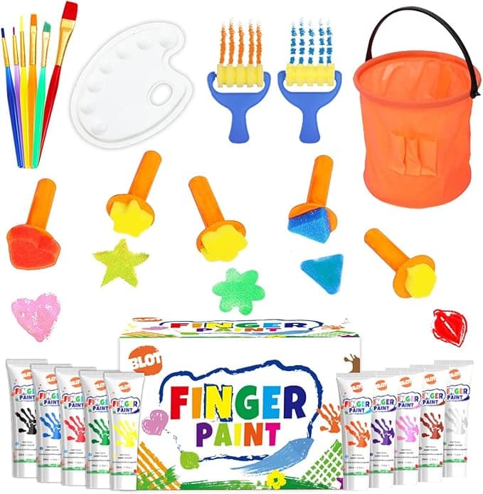 BLOT Kids Paint Kit Washable Finger Paint Set with Assorted Painting Brushes Sponges Palette for Toddlers Children Drawing Gift, Age 3+