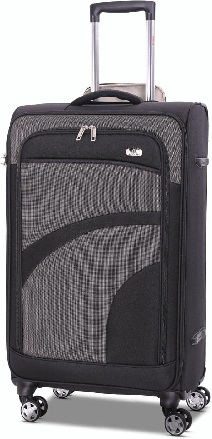 Aerolite Medium 26in Lightweight 8 Wheel Eco Friendly Travel Checked Check in Hold Luggage Suitcase with TSA Lock Black Grey