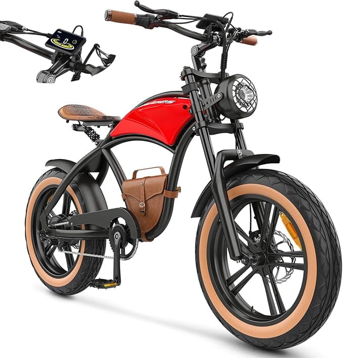 Ebikes for Adults,13Ah Battery,Hidoes B10 25Km/h Fat Tire Electric Bike for Adults,250W 60N·M Torque Electric Bicycle Cowboy Style Retro E Bike,with Leather Bags,20" Offroad Tire