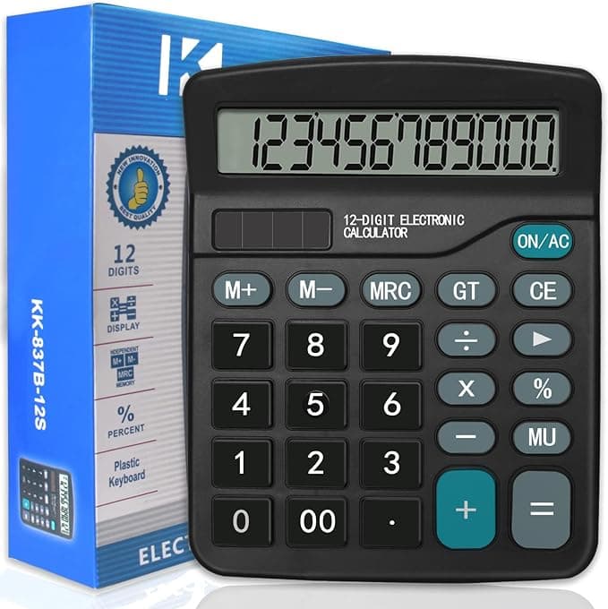 Desk Calculator, 12 Digit Office Calculator with Large Display and Big Sensitive Button, Solar and Battery Dual Power, Standard Function for Office, Home, School