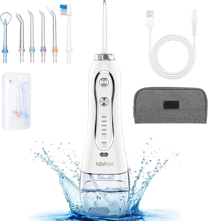 H2ofloss Water Flosser Professional Cordless Dental Oral Irrigator - Portable and Rechargeable IPX7 Waterproof Water Flossing for Teeth Cleaning,300ml Reservoir Home and Travel (HF-6)