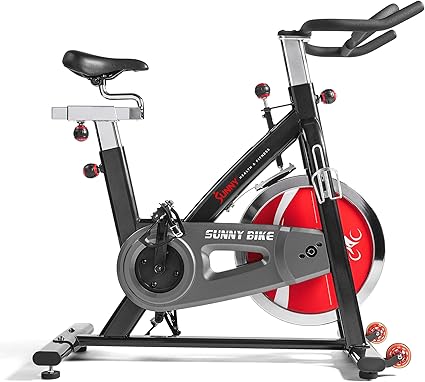 Sunny Health & Fitness Pro Cycling Stationary Bike, 40LB Flywheel & 4-Way Adjustable Seat for Home Exercise & Indoor Cycle/Cardio Workout, Optional 49 LB Flywheel Belt Drive