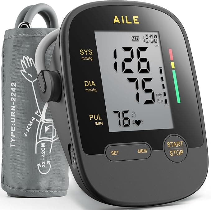 AILE X1 Blood-Pressure Monitor UK: BP Machine Upper Arm for Home Use with Adjustable Large Cuff(22-42cm) - Accurate and Reliable CE Approved Heart Rate Monitors