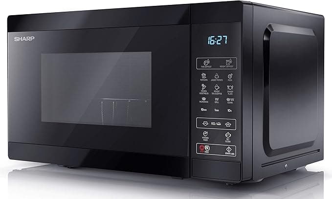 SHARP YC-MG02U-B Compact 20 Litre 800W Digital Microwave with 1000W Grill, 11 power levels, ECO Mode, defrost function, LED cavity light - Black