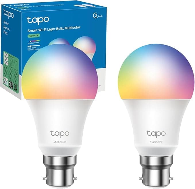 Tapo Smart Bulb, B22 Multicolor Energy Saving Alexa Light Bulbs, 60W, Works with Amazon Alexa and Google Home, Colour-Changeable Smart Light Bulb, No Hub Required Tapo L530B(2-pack)[Energy Class F]