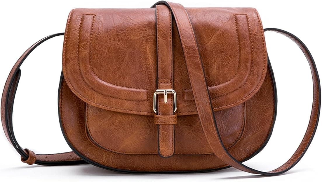 AFKOMST Crossbody Bag for Women Small Satchel and Shoulder Bag Vintage Saddle Handbags Vegan Leather