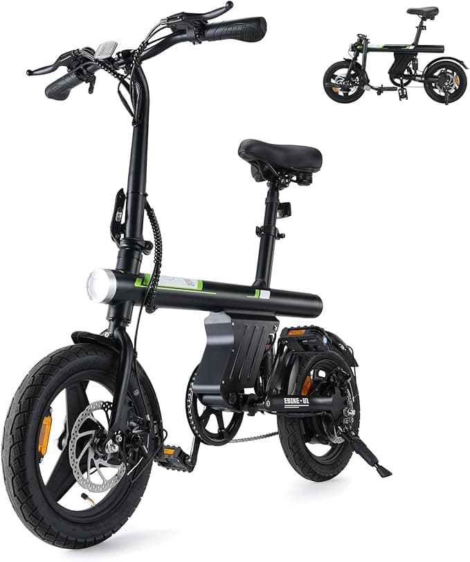 Finbike U1 Electric Bike for Adult/Teens, 14" Folding Electric Bicycle with LCD Display, 20MPH & 45KM Range, 4H Fast Charge, 3 Riding Modes, Rear Shock Absorber, Compact Foldable E bike